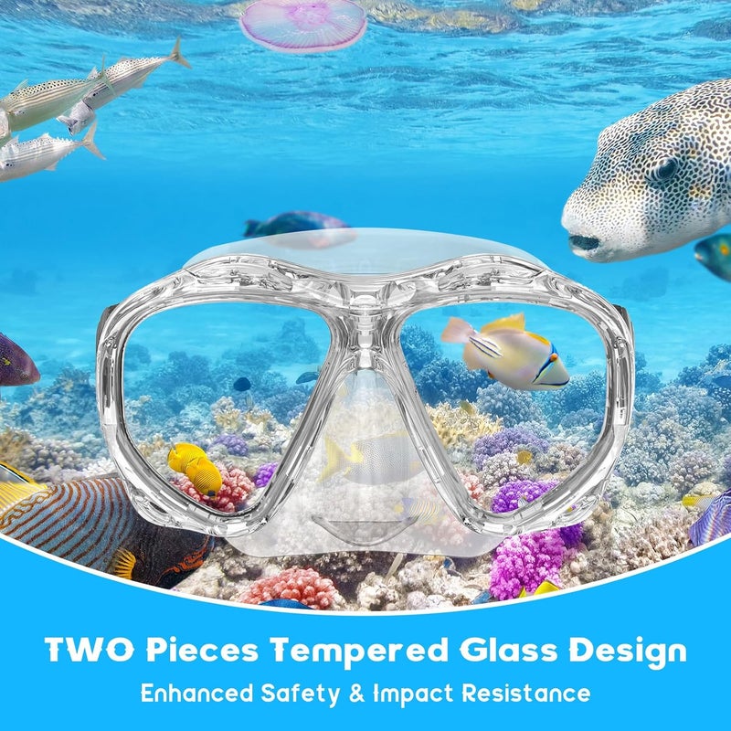 wutrye Snorkeling Gear for Adults, Dry Top Snorkel Mask Set, Diving Scuba Mask, Swimming Goggles with Nose Cover, HD Tempered Glass Panoramic Swim Freediving Anti-Leak Anti-Fog Travel Packages - Image 2